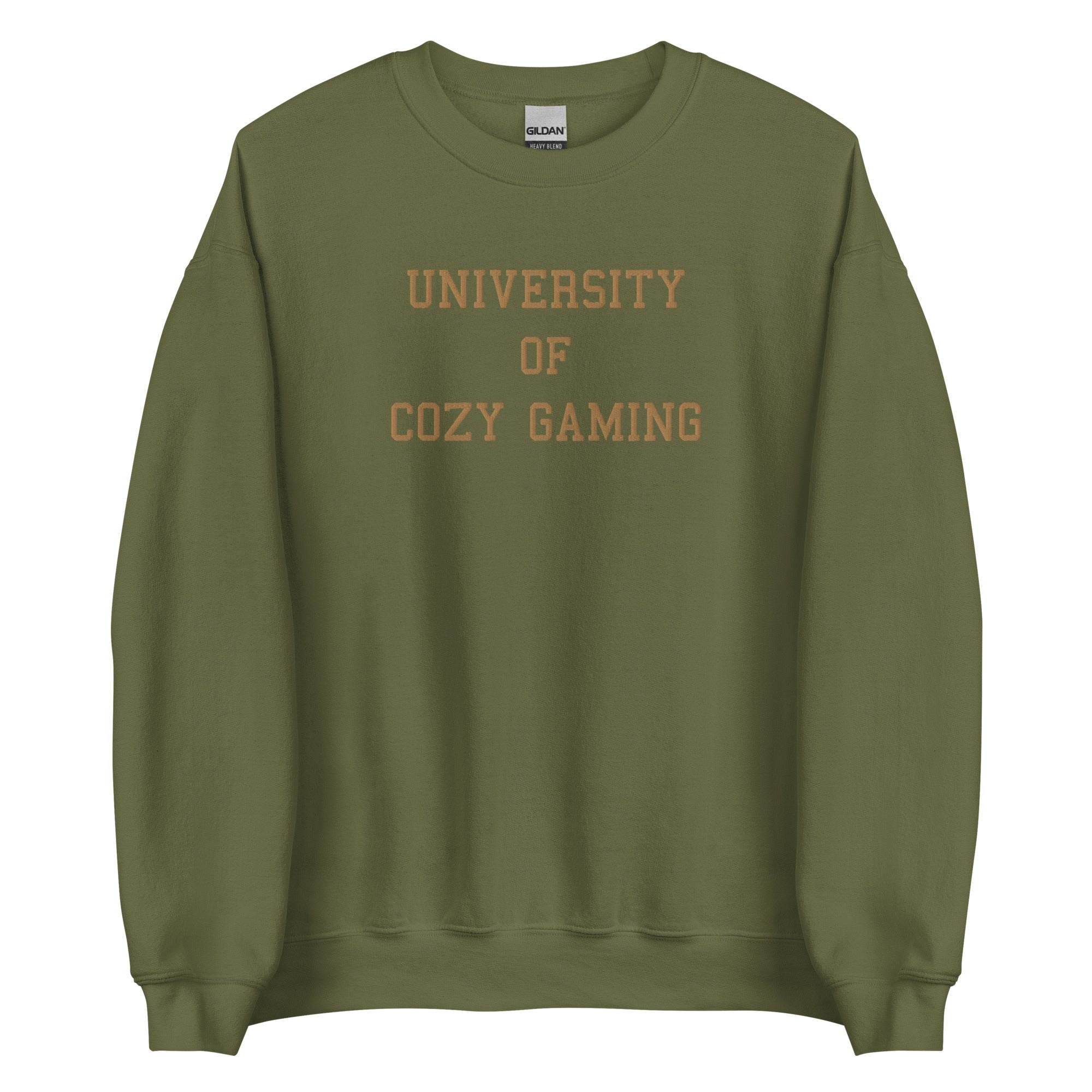 University of Cozy Gaming | Embroidered Unisex Sweatshirt | Coy Gamer Threads and Thistles Inventory Military Green S 