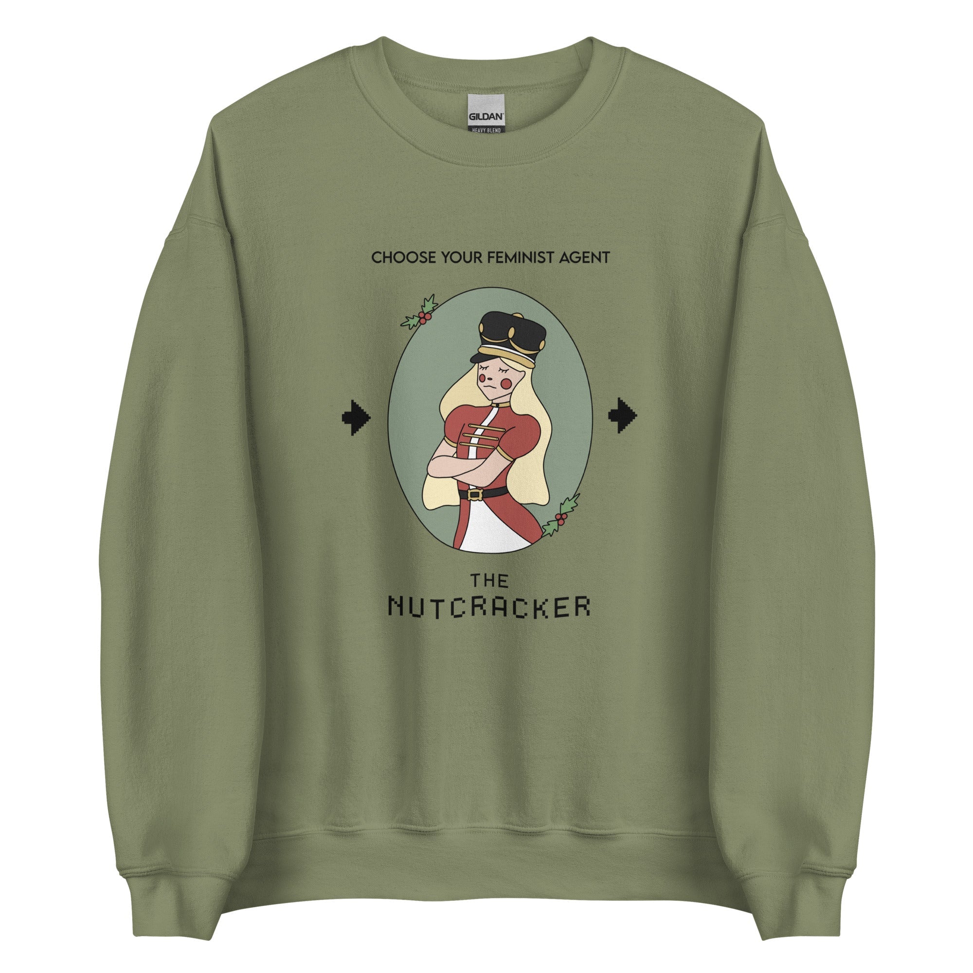 The Nutcracker | Unisex Sweatshirt | Feminist Gamer Christmas Threads & Thistles Inventory Military Green S 