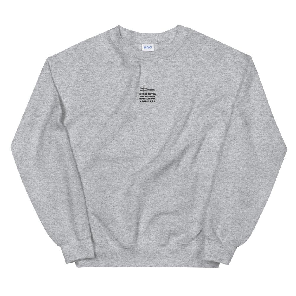 Both are for Monsters | Embroidered Unisex Sweatshirt | The Witcher Threads and Thistles Inventory Sport Grey S 