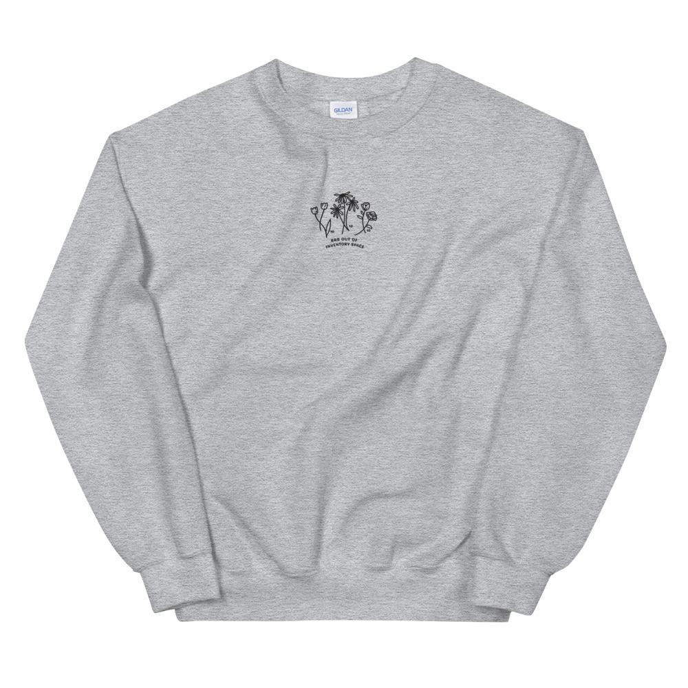BRB Out of Inventory Space | Embroidered Unisex Sweatshirt | Animal Crossing Threads and Thistles Inventory Sport Grey S 