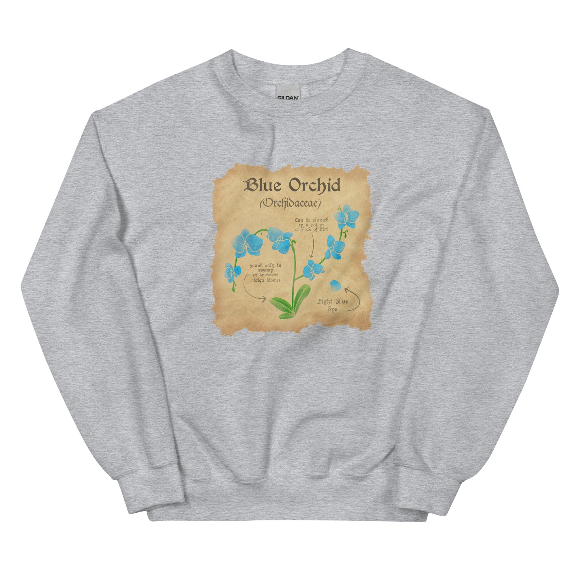 Blue Orchid | Unisex Sweatshirt | Minecraft Threads and Thistles Inventory Sport Grey S 