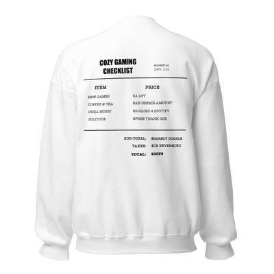 Cozy Gamer Checklist | Unisex Sweatshirt | Cozy Gamer Threads & Thistles Inventory White S 