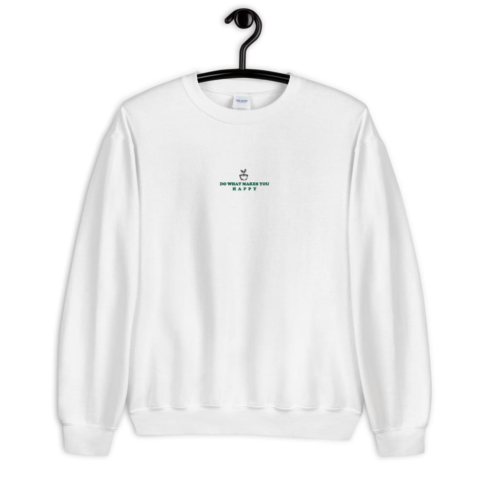 Happy | Embroidered Unisex Sweatshirt | Animal Crossing Threads and Thistles Inventory 
