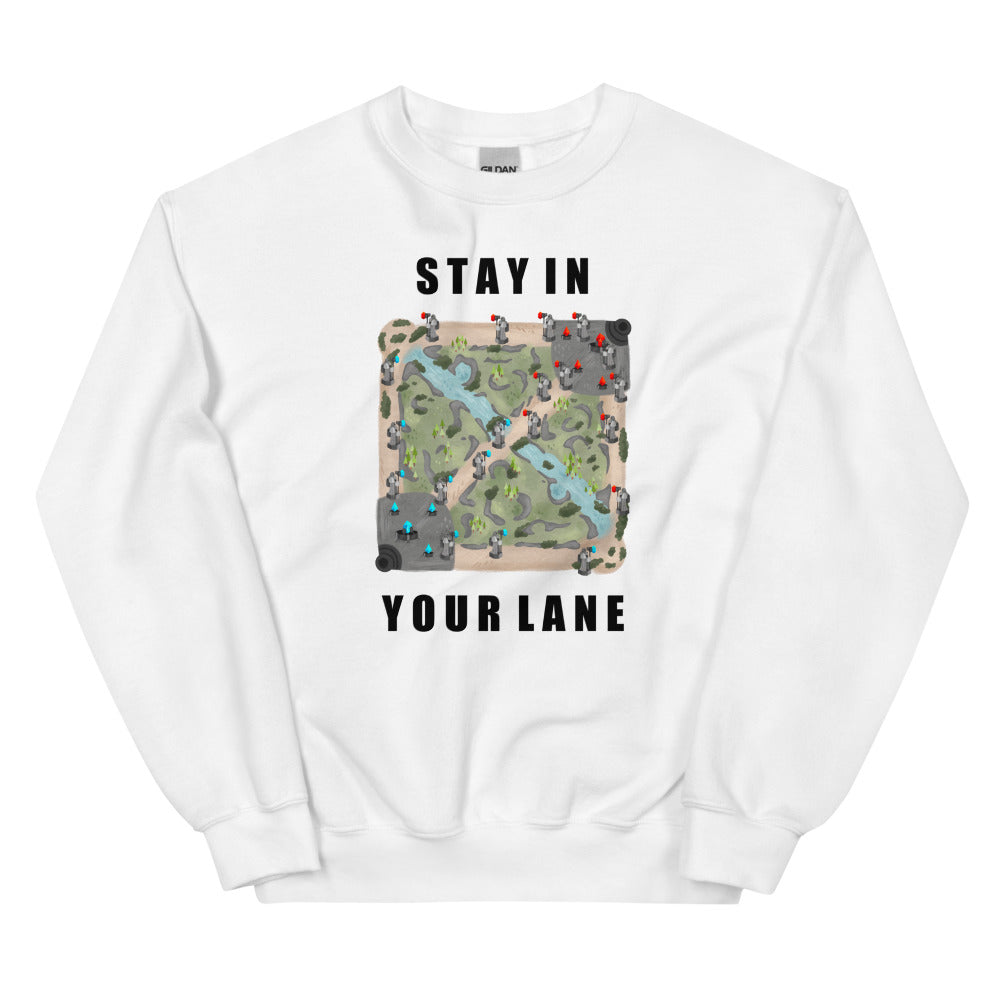 Stay In Your Lane | Unisex Sweatshirt | League of Legends Threads and Thistles Inventory White S 