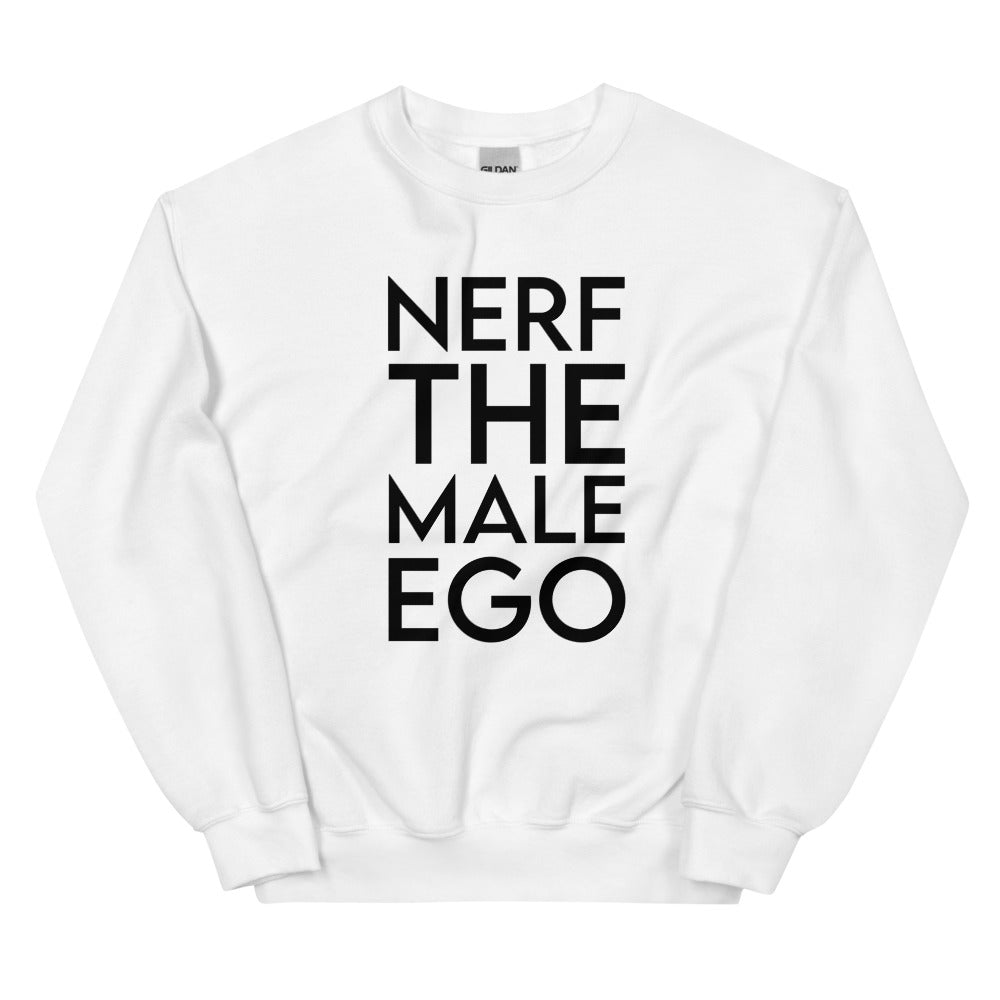 Nerf the Male Ego | Unisex Sweatshirt | Feminist Gamer Threads and Thistles Inventory White S 
