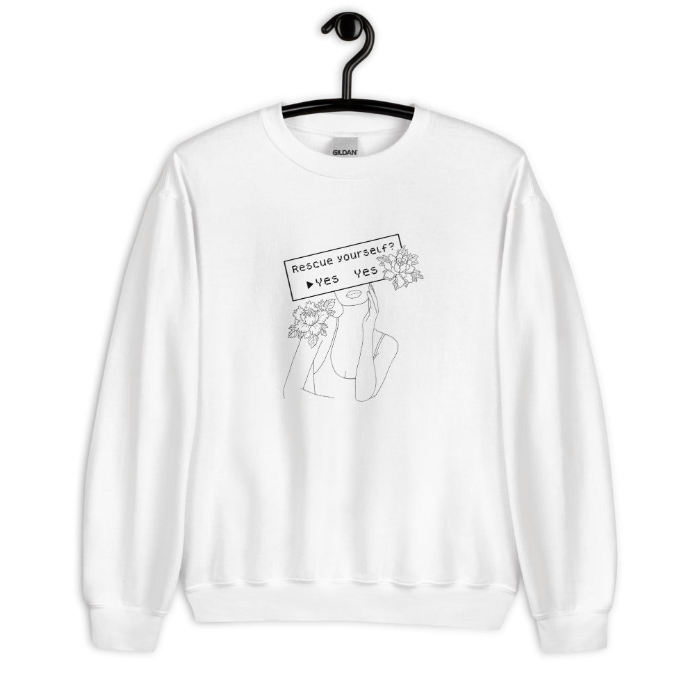 Rescue Yourself? | Unisex Sweatshirt | Feminist Gamer Threads and Thistles Inventory 