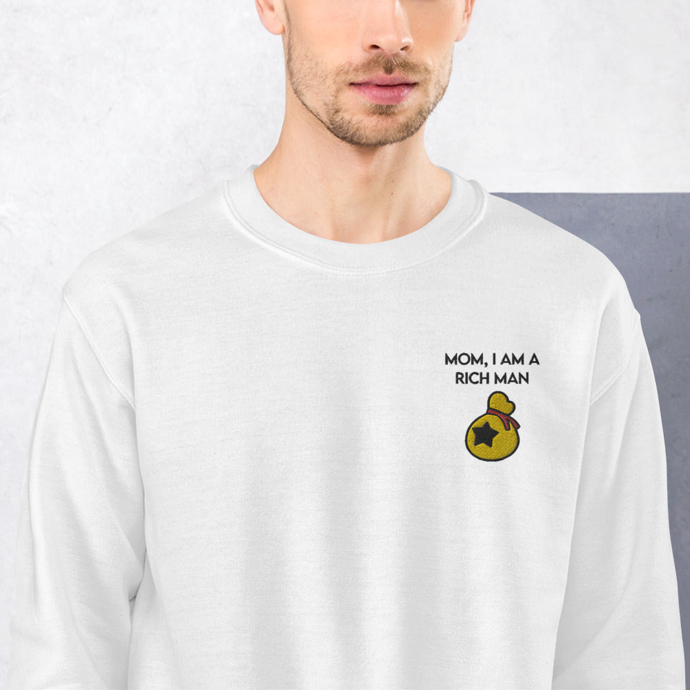 I Am a Rich Man | Embroidered Unisex Sweatshirt | Animal Crossing Threads and Thistles Inventory 