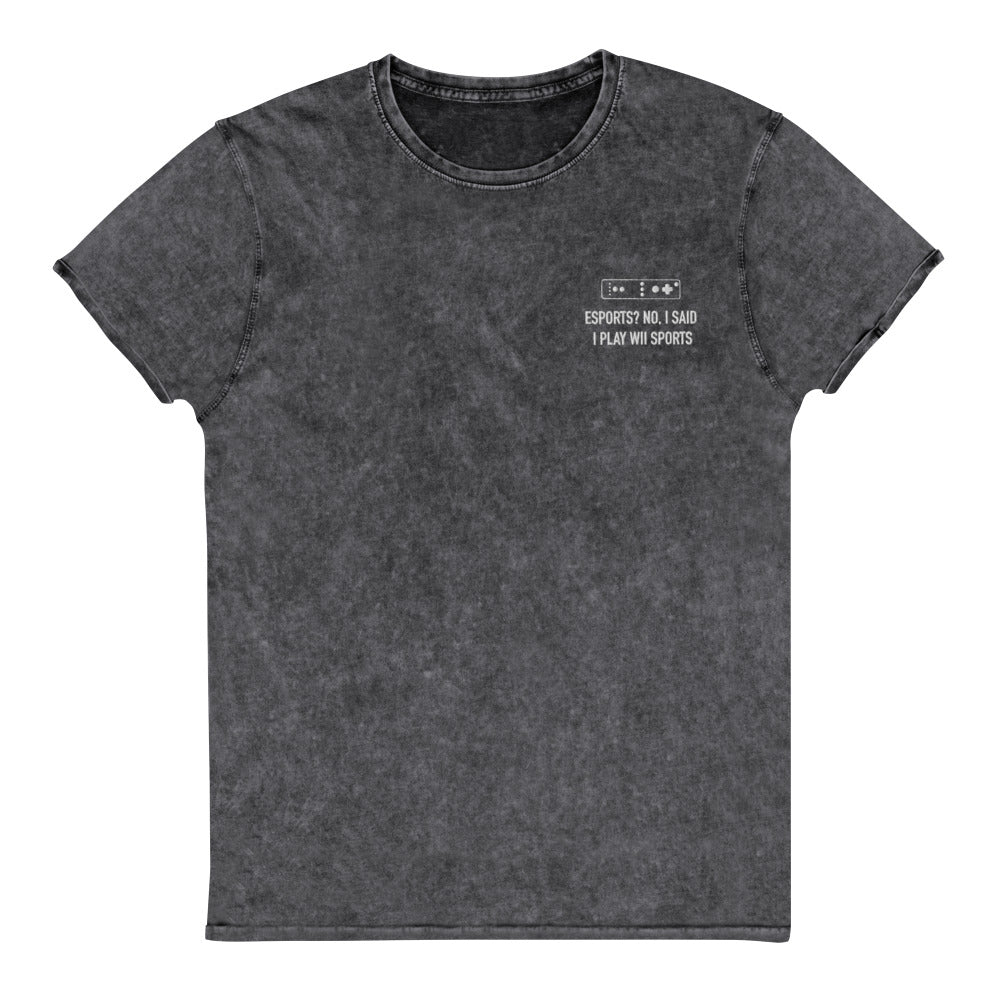 Wii Sports | Embroidered Denim T-Shirt | Feminist Gamer Threads and Thistles Inventory Black S 