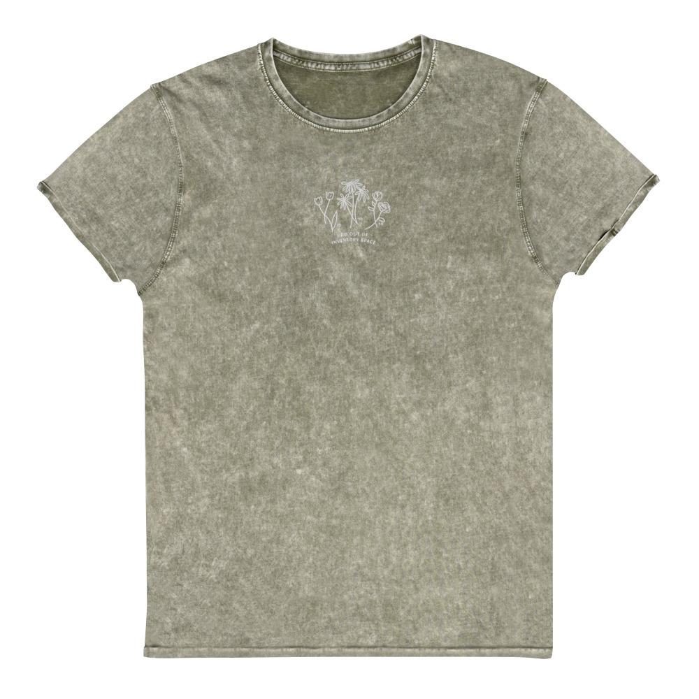 BRB Out of Inventory Space | Embroidered Denim T-Shirt | Animal Crossing Threads and Thistles Inventory Dark Army Green S 