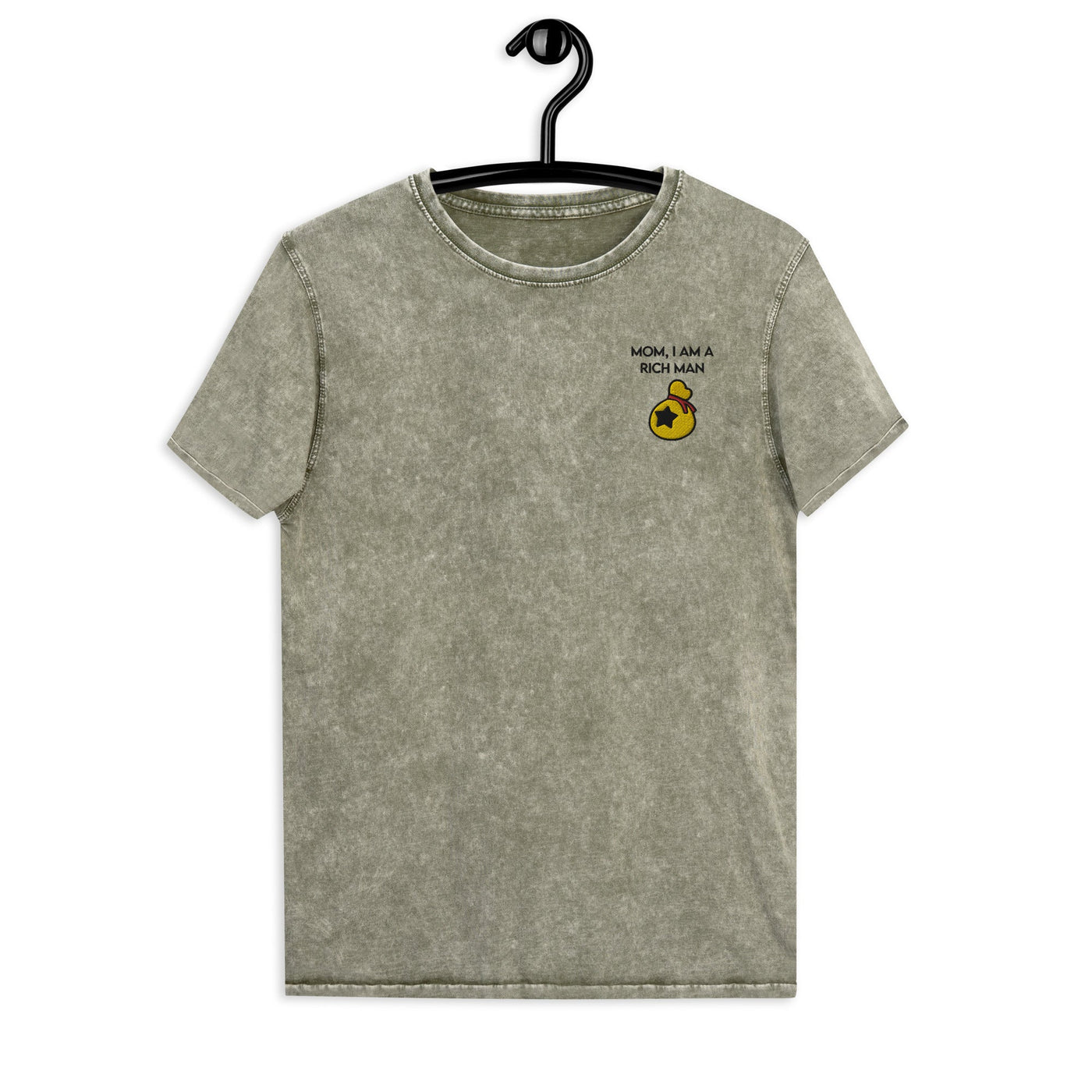 I Am a Rich Man |Embroidered Denim T-Shirt | Animal Crossing Threads and Thistles Inventory 