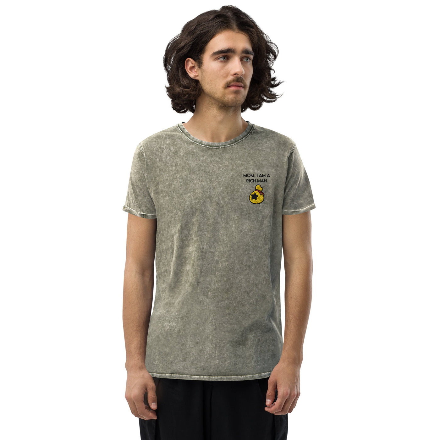 I Am a Rich Man |Embroidered Denim T-Shirt | Animal Crossing Threads and Thistles Inventory 