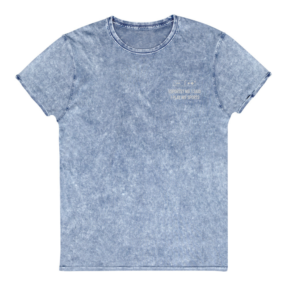 Wii Sports | Embroidered Denim T-Shirt | Feminist Gamer Threads and Thistles Inventory Denim Blue S 