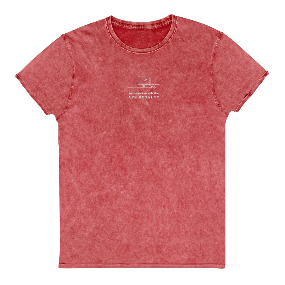 AFK Penalty | Embroidered Denim T-Shirt | FPS/TPS Threads and Thistles Inventory Garnet Red S 