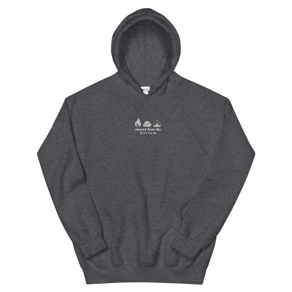 Started from the Bottom | Embroidered Unisex Hoodie | Pokemon Threads and Thistles Inventory Dark Heather S 