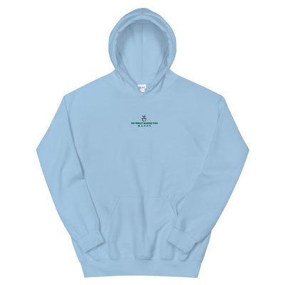 Happy | Embroidered Unisex Hoodie | Animal Crossing Threads and Thistles Inventory Light Blue S 