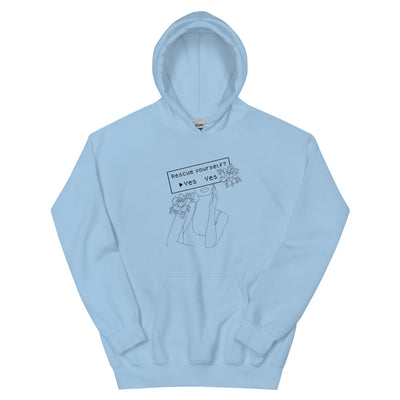 Rescue Yourself? | Unisex Hoodie | Feminist Gamer Threads and Thistles Inventory Light Blue S 