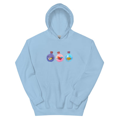 Potion Bottles | Unisex Hoodie | Minecraft Threads and Thistles Inventory Light Blue S 