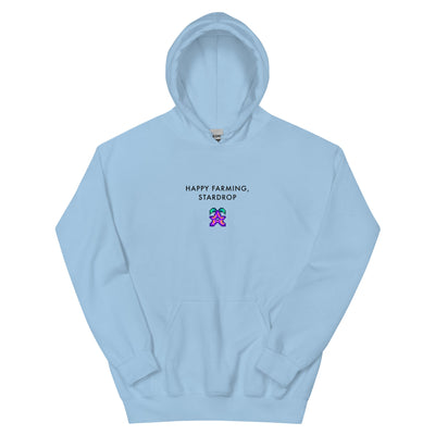 Happy Farming, Stardrop | Unisex Hoodie | Stardew Valley Threads and Thistles Inventory Light Blue S 