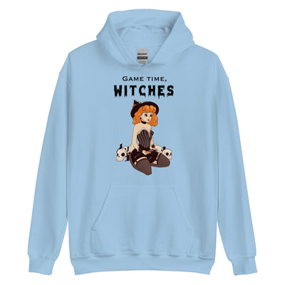 Game Time, Witches | Fall Unisex Hoodie Threads & Thistles Inventory Light Blue S 