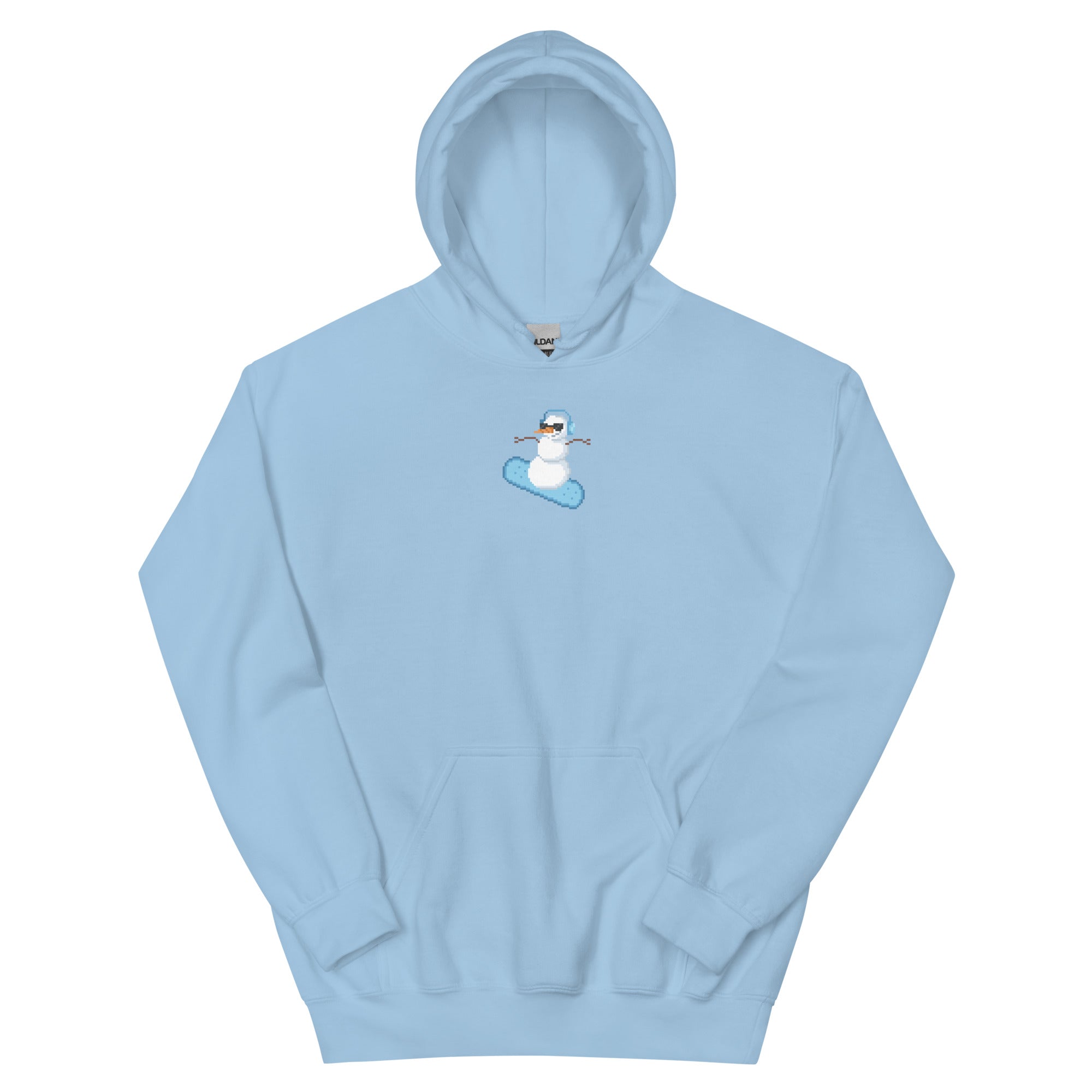 Pixel Snowman | Christmas Unisex Hoodie Threads & Thistles Inventory Light Blue S 