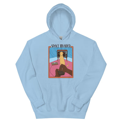 Space Invader | Unisex Hoodie | Retro Gaming Threads & Thistles Inventory Light Blue S 