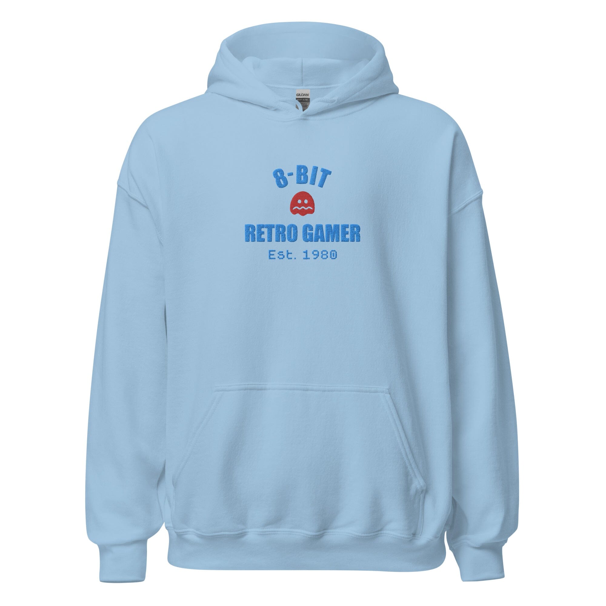 8-Bit Retro Gamer | Embroidered Unisex Hoodie | Retro Gaming Threads & Thistles Inventory Light Blue S 