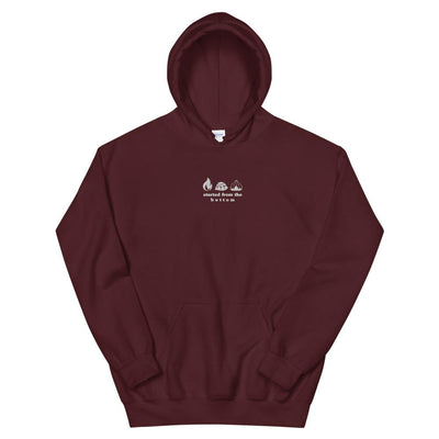 Started from the Bottom | Embroidered Unisex Hoodie | Pokemon Threads and Thistles Inventory Maroon S 