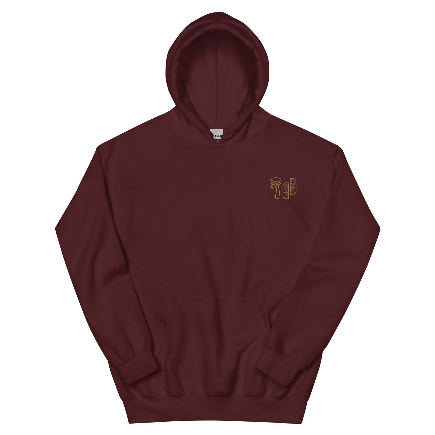 Mushroom & Switch | Embroidered Unisex Hoodie | Cozy Gamer Threads and Thistles Inventory Maroon S 