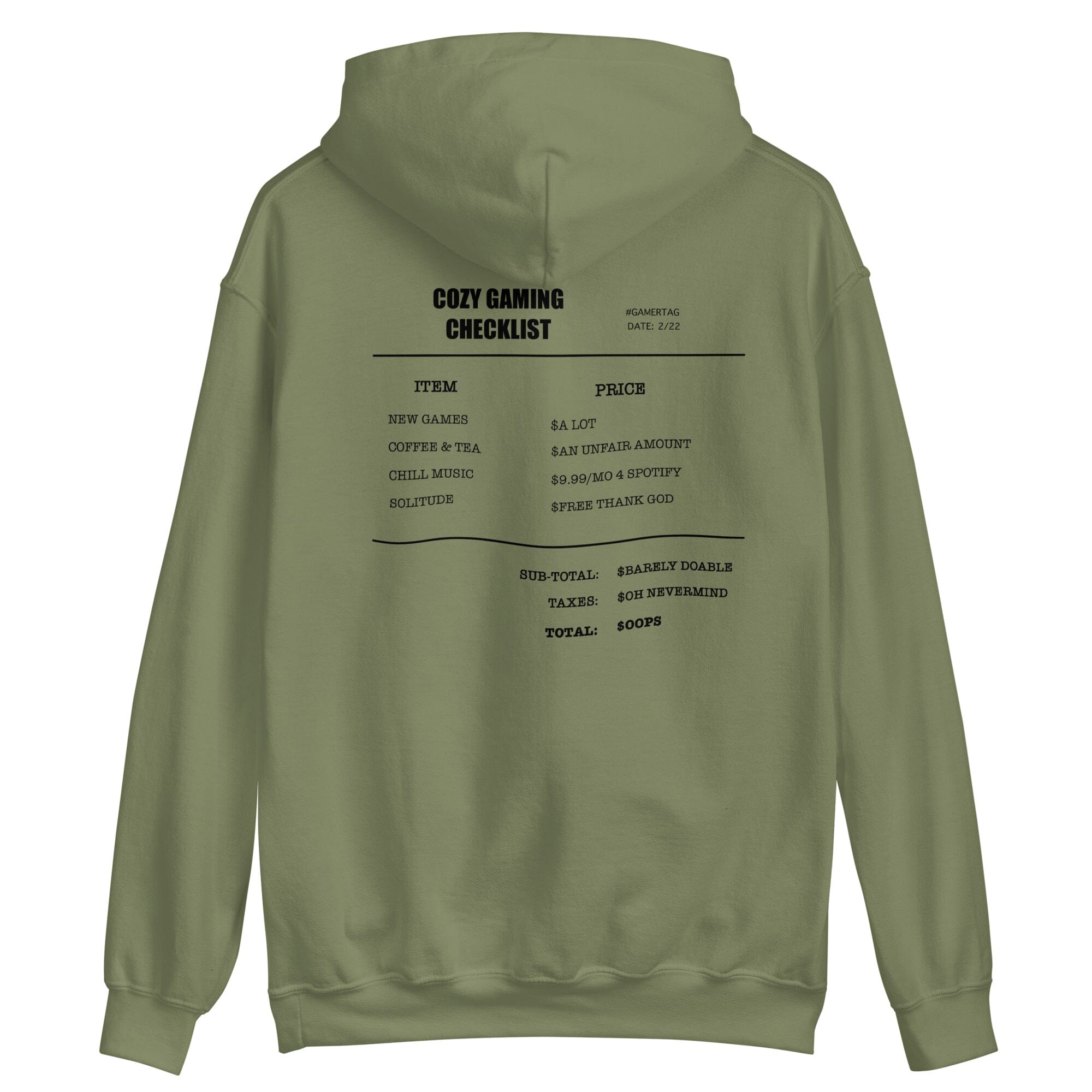 Cozy Gaming Checklist | Unisex Hoodie | Cozy Gamer Hoodie Threads & Thistles Inventory Military Green M 