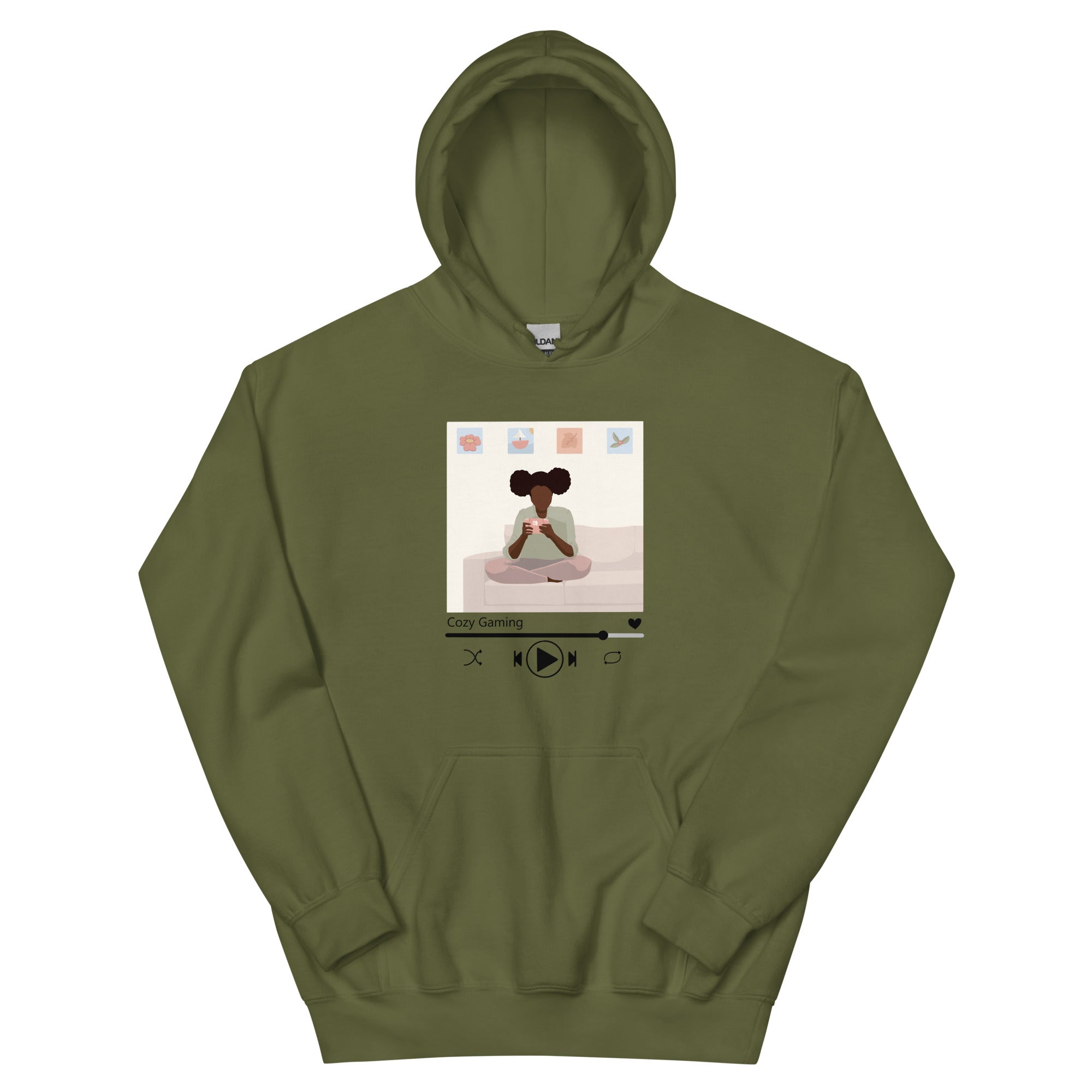 Cozy Gamer Playlist | Unisex Hoodie | Cozy Gamer Threads & Thistles Inventory Military Green S 