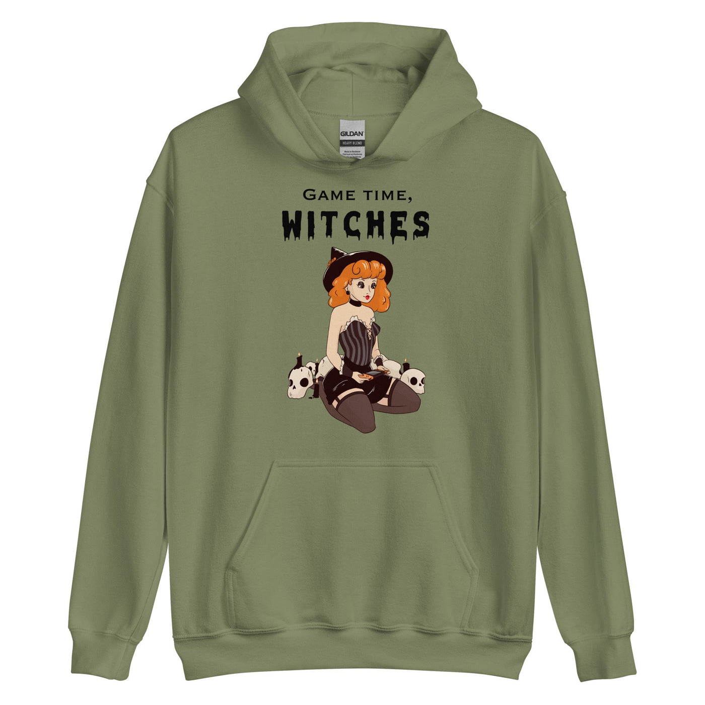 Game Time, Witches | Fall Unisex Hoodie Threads & Thistles Inventory Military Green S 