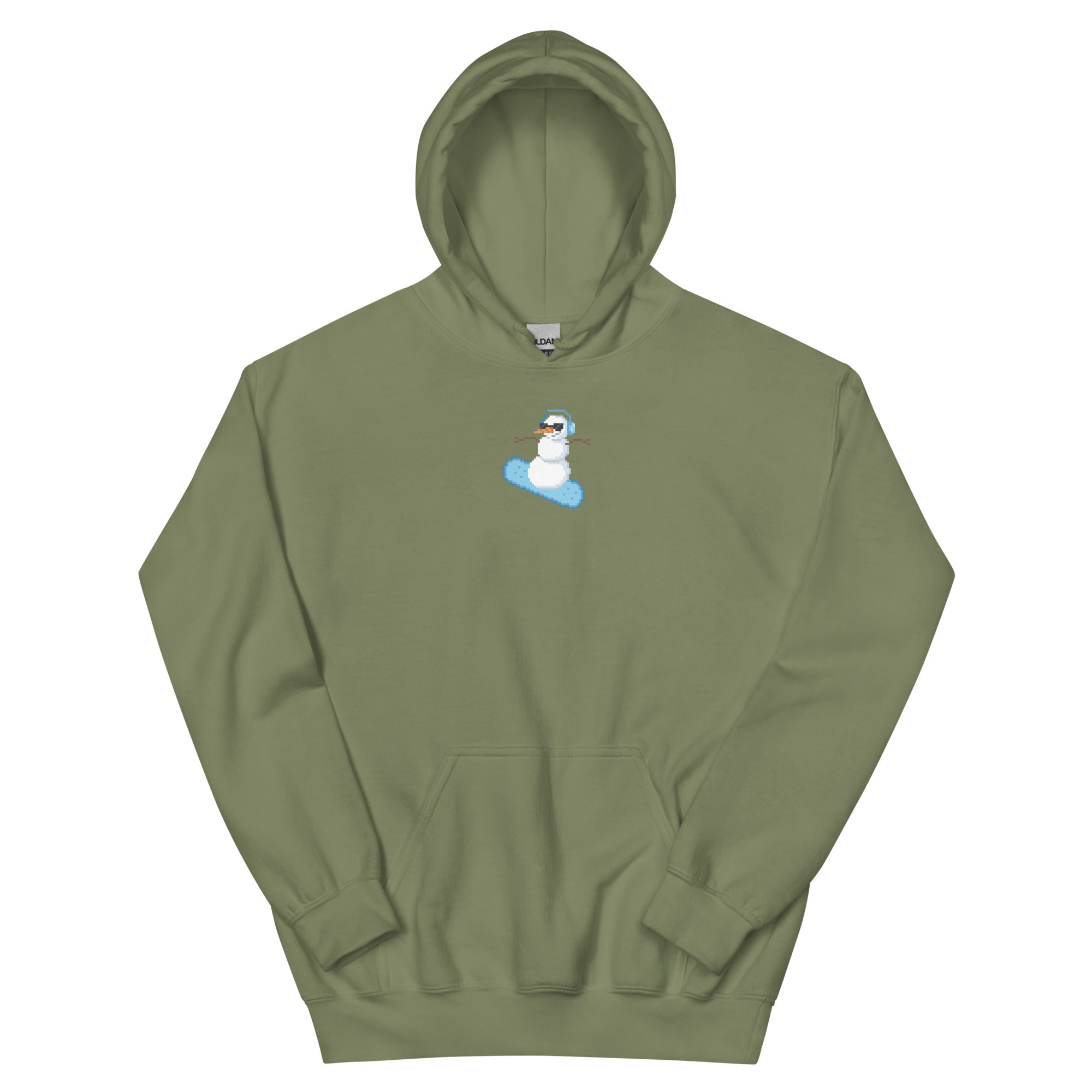 Pixel Snowman | Christmas Unisex Hoodie Threads & Thistles Inventory Military Green S 