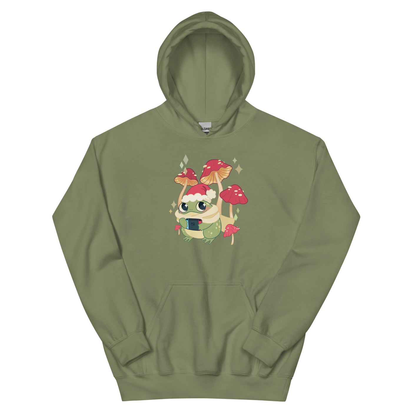 Christmas Frog | Cozy Gamer Christmas | Unisex Hoodie Hoodie Threads & Thistles Inventory Military Green S 