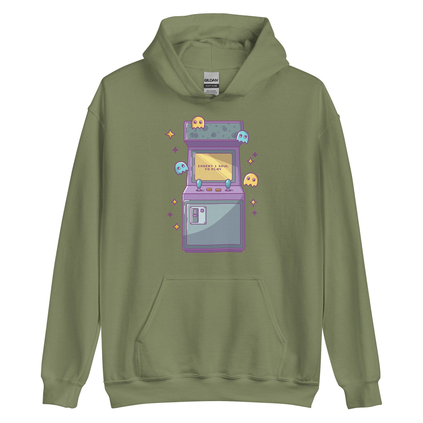 Insert 1 Soul to Play | Unisex Hoodie | Retro Gaming Threads & Thistles Inventory Military Green S 