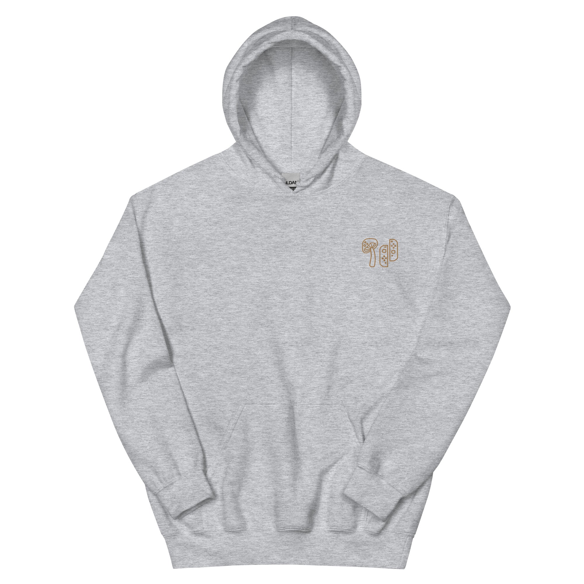 Mushroom & Switch | Embroidered Unisex Hoodie | Cozy Gamer Threads and Thistles Inventory Sport Grey S 