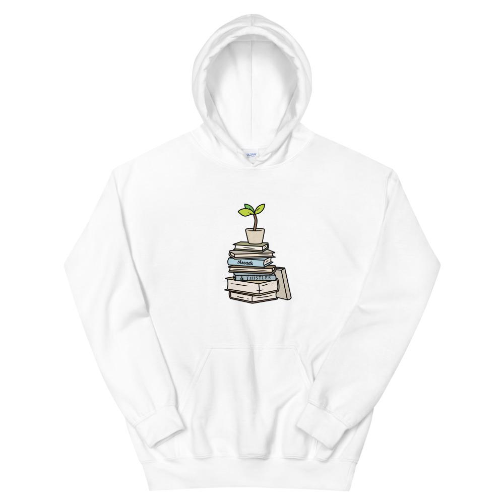 Books & Sapling | Unisex Hoodie | Animal Crossing Threads and Thistles Inventory White 3XL 
