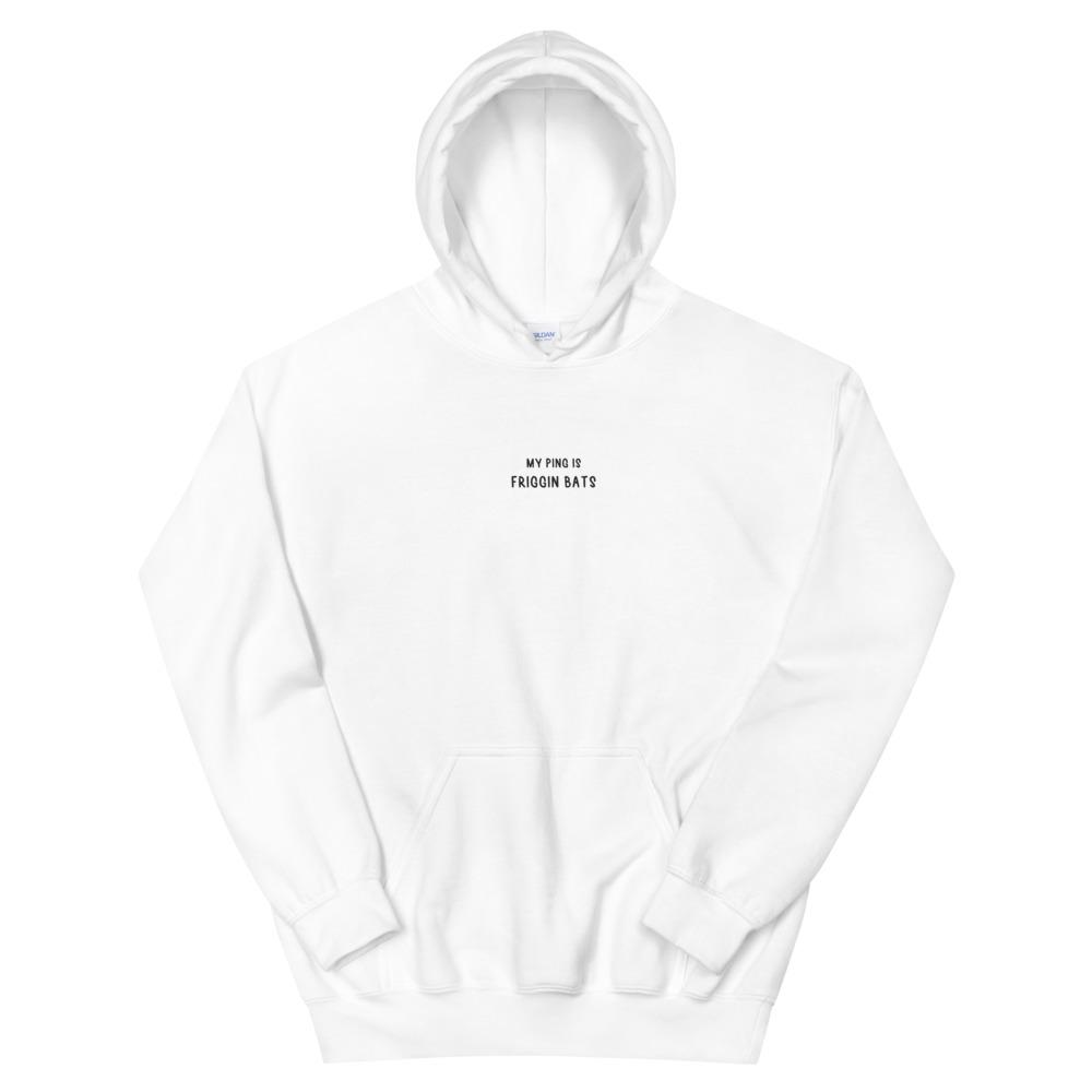 My Ping is Friggin Bats | Embroidered Unisex Hoodie Threads and Thistles Inventory White S 