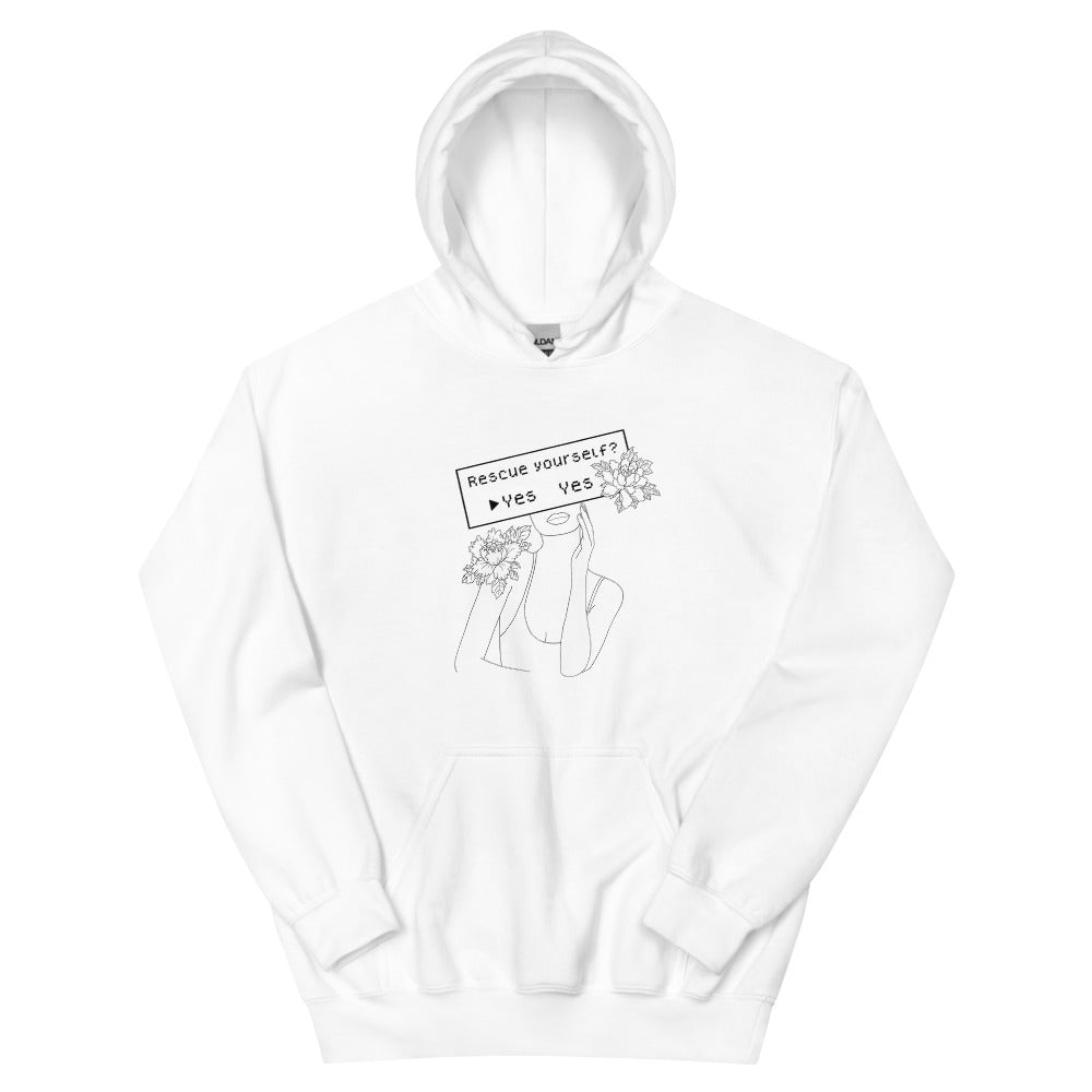 Rescue Yourself? | Unisex Hoodie | Feminist Gamer Threads and Thistles Inventory White S 