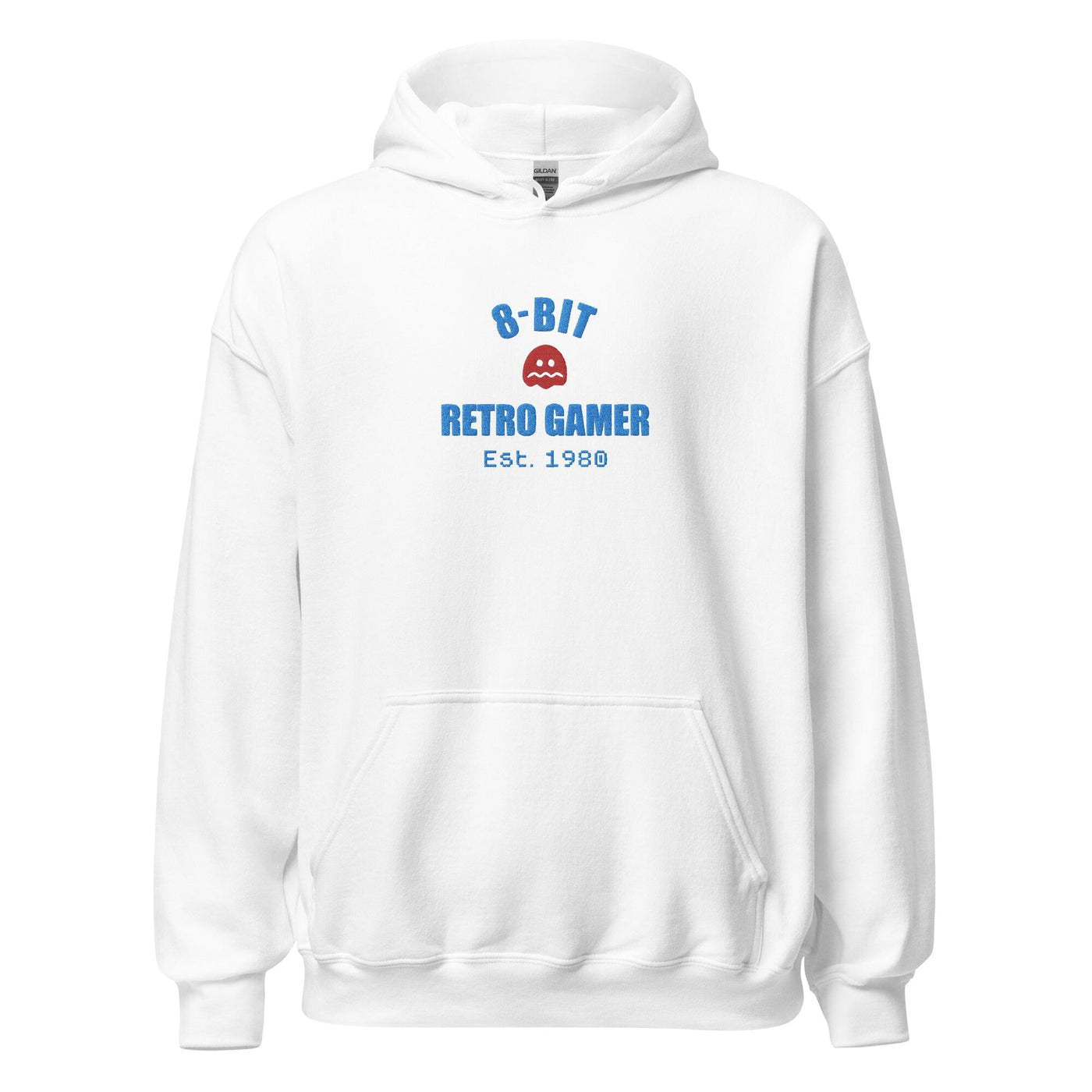 8-Bit Retro Gamer | Embroidered Unisex Hoodie | Retro Gaming Threads & Thistles Inventory White S 