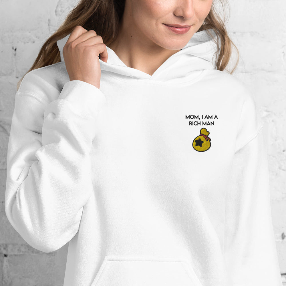 I Am a Rich Man | Embroidered Unisex Hoodie | Animal Crossing Threads and Thistles Inventory 