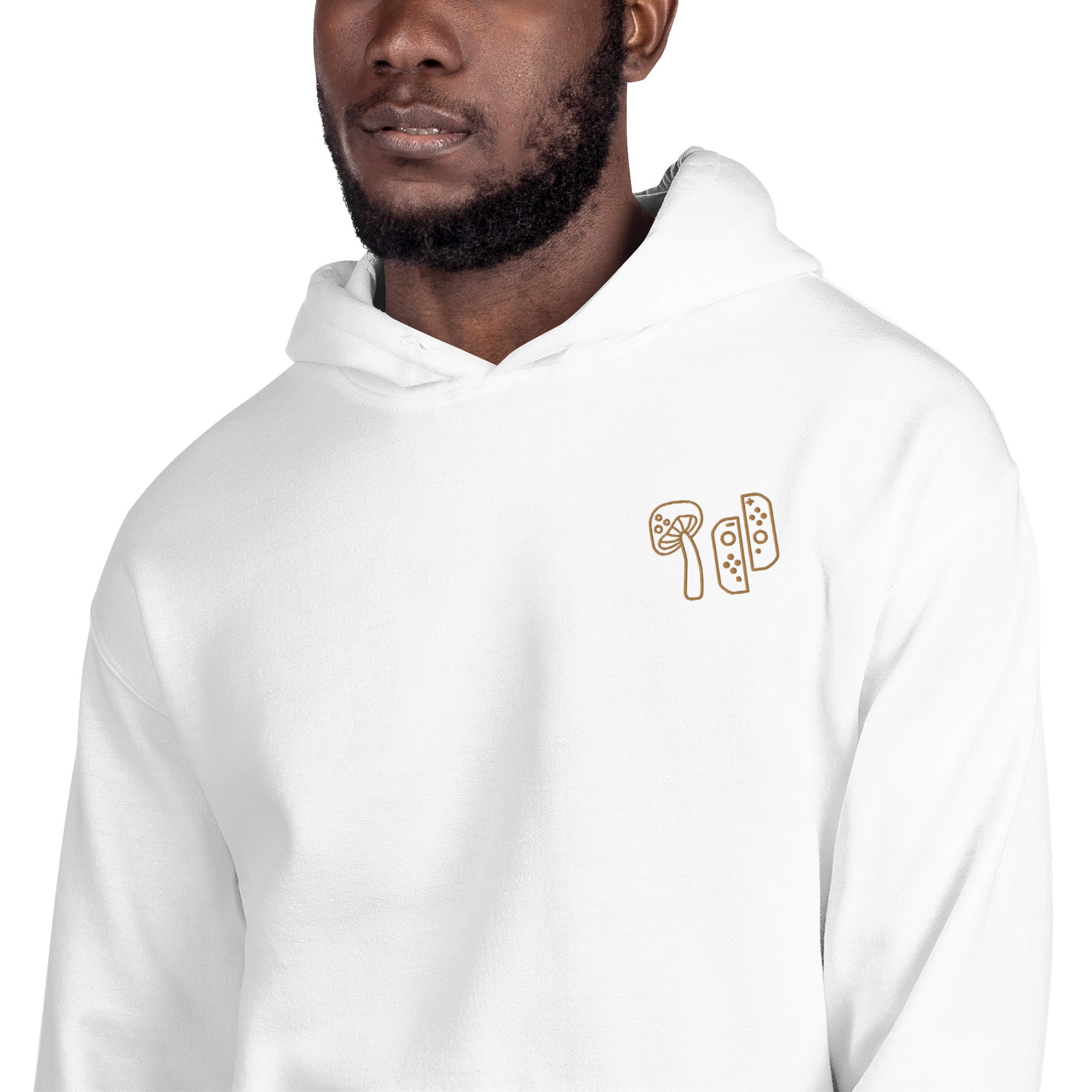 Mushroom & Switch | Embroidered Unisex Hoodie | Cozy Gamer Threads and Thistles Inventory 