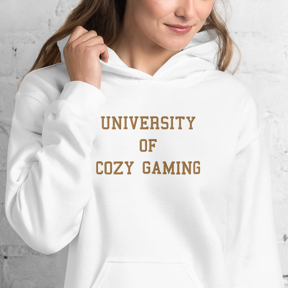 University of Cozy Gaming | Embroidered Unisex Hoodie | Cozy Gamer Threads and Thistles Inventory 