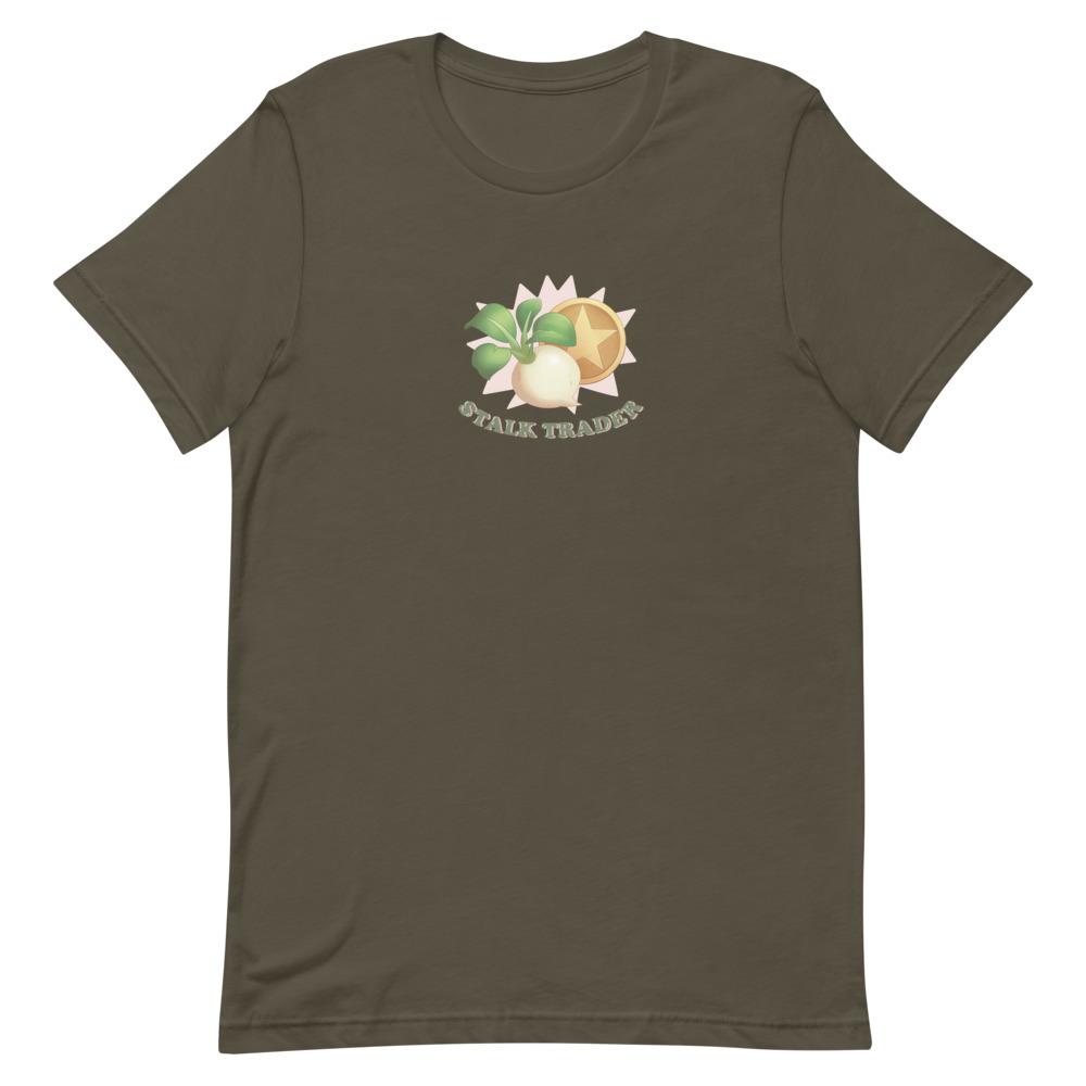 Stalk Trader | Short-Sleeve Unisex T-Shirt | Animal Crossing Threads and Thistles Inventory Army S 