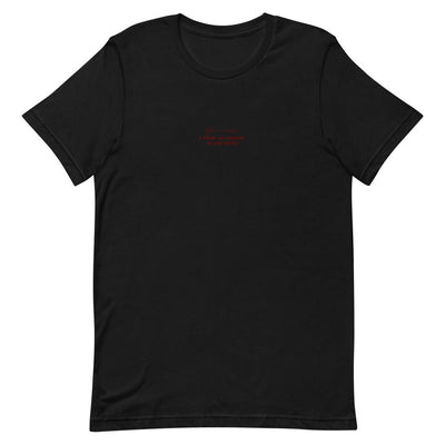 Arrow in the Knee | Embroidered Short-Sleeve Unisex T-Shirt | Skyrim Threads and Thistles Inventory Black S 