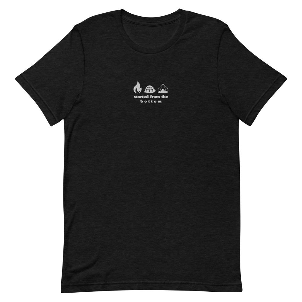 Started from the Bottom | Embroidered Short-Sleeve Unisex T-Shirt | Pokemon Threads and Thistles Inventory Black Heather XS 