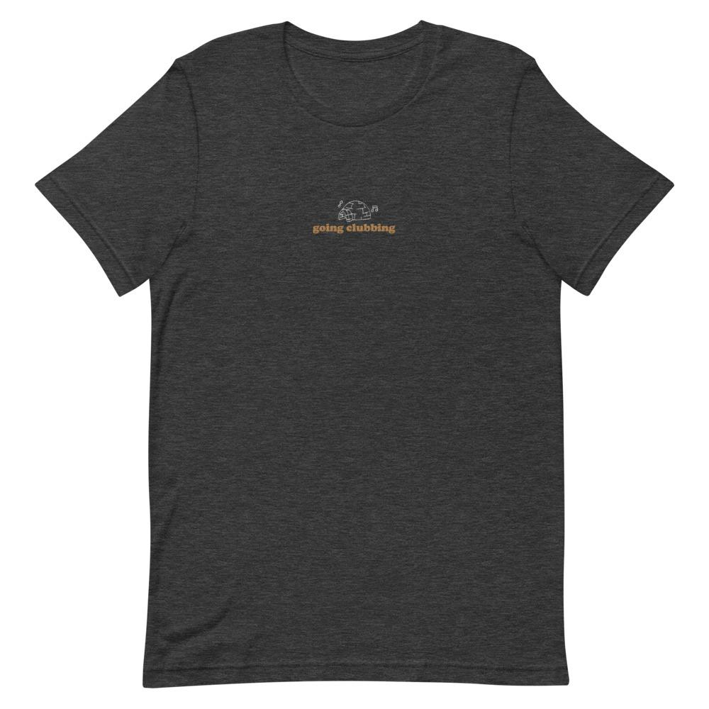 Igloo Going Clubbing | Embroidered Short-Sleeve Unisex T-Shirt | Club Penguin Threads and Thistles Inventory Dark Grey Heather S 