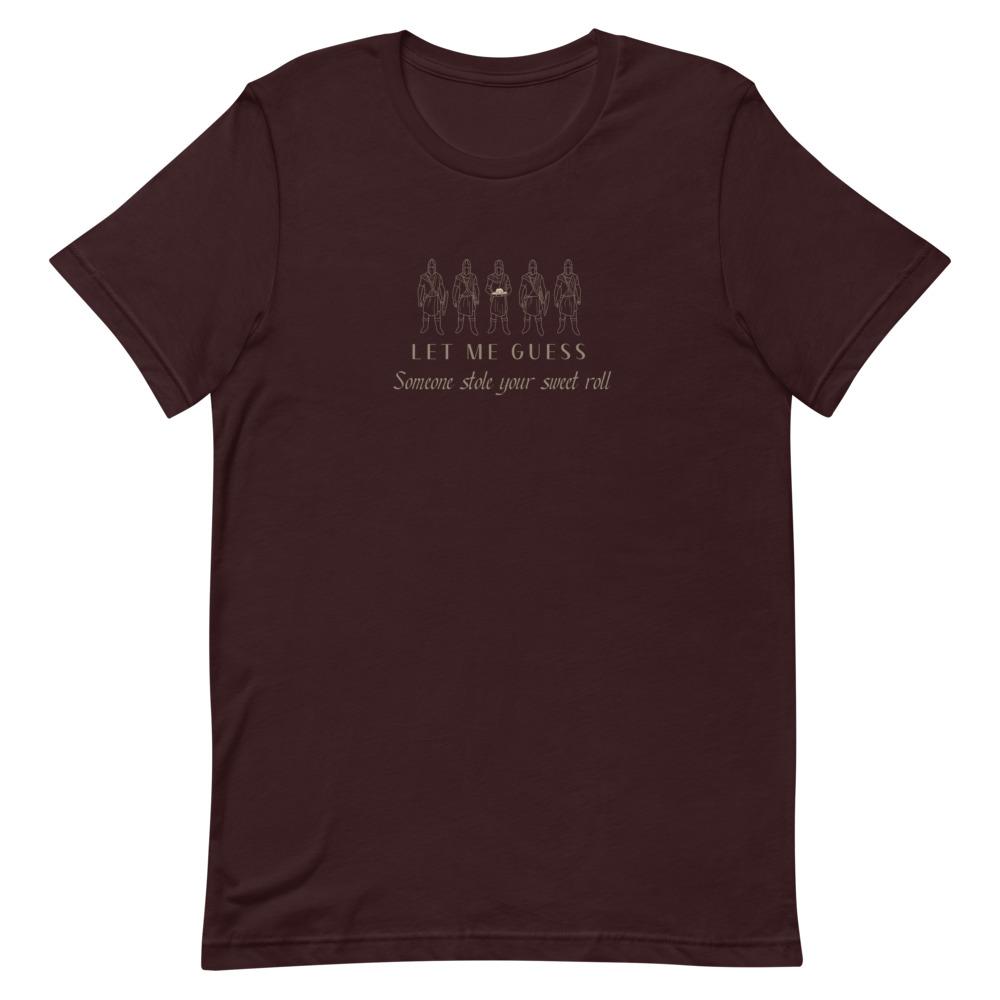 Sweet Roll | Short-Sleeve Unisex T-Shirt | Skyrim Threads and Thistles Inventory Oxblood Black S 
