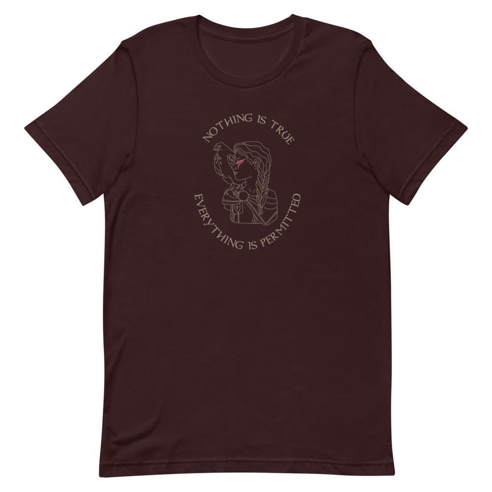 Nothing is True | Short-Sleeve Unisex T-Shirt | Assassin's creed Threads and Thistles Inventory Oxblood Black S 