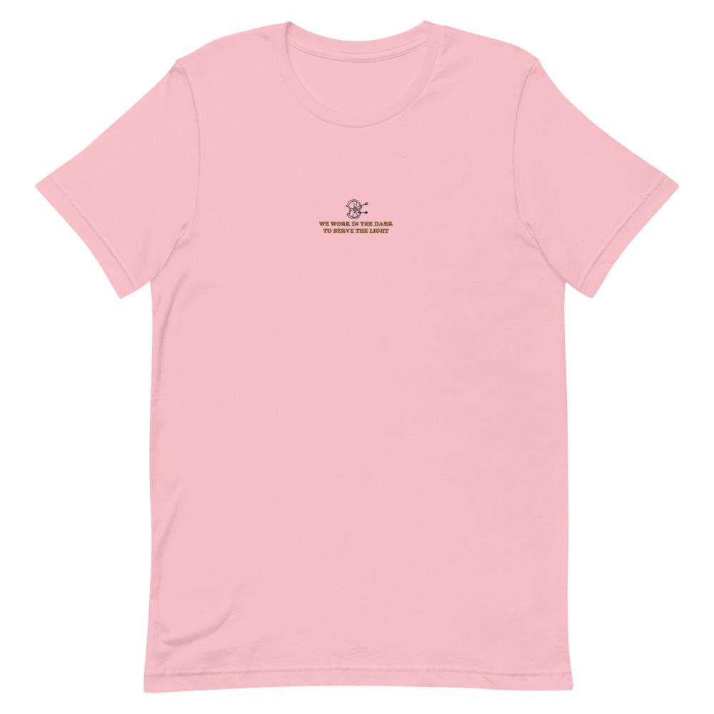 Serve the Light | Embroidered Short-Sleeve Unisex T-Shirt | Assassin's Creed Threads and Thistles Inventory Pink S 