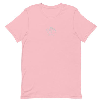 BRB Out of Inventory Space | Embroidered Short-Sleeve Unisex T-Shirt | Animal Crossing Threads and Thistles Inventory Pink S 
